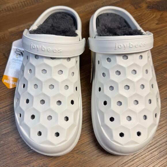 Joybees Varisity Lined Clog Cozy Removable Faux Fur Liner White Women 10 Men 8 - Picture 3 of 8